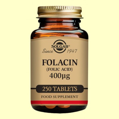Folacín (Ácido fólico) 400 ug - Vitamina B9 - Solgar - 250 comp