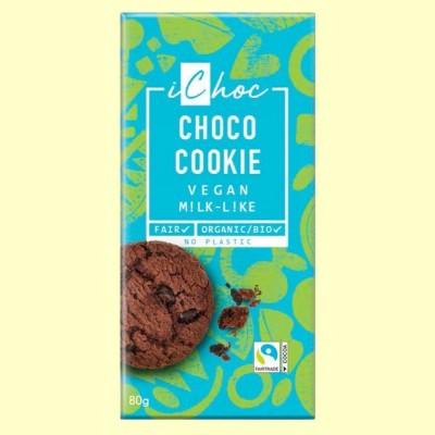 Choco Cookie - Chocolate Vegano con Galletas de Cacao Bio - 80 gramos - iChoc