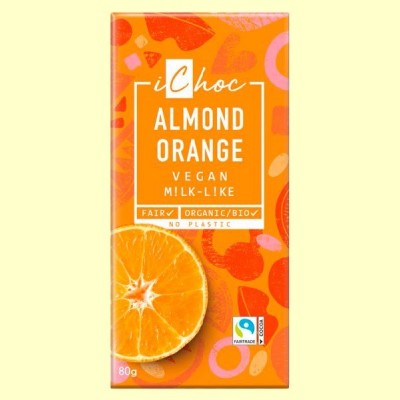 Almond Orange - Chocolate Vegano con Almendra y naranja Bio - 80 gramos - iChoc