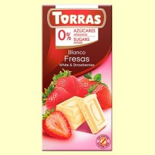 Chocolate Blanco con Fresas sin Azúcar - 75 gramos - Torras
