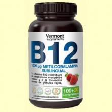 Vitamina B12 1000 μg Metilcobalamina Sublingual - 120 comprimidos - Vermont Supplements