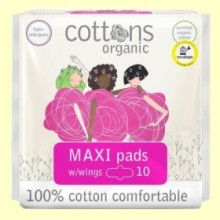 Compresas Maxi con Alas 100% Algodón - 10 unidades - Cottons Organic